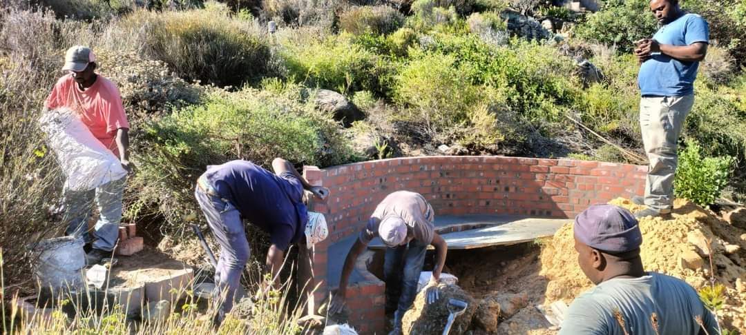 Curved outdoor entertainment area being built