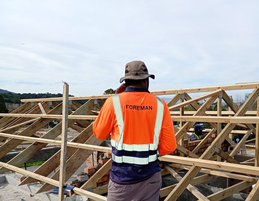 Roof trusses under construction